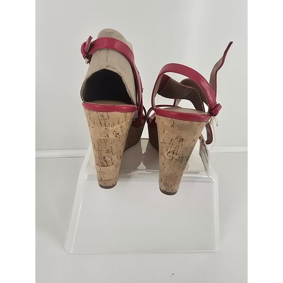 Tommy Hilfiger Red Wedge Sandals Size 8M Cork Platform Slingback - Picture 3 of 8
